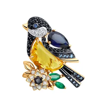 

Brooch Sokolov from gold "Sinica" with a mix of stones, fashion jewelry, 585, women's male