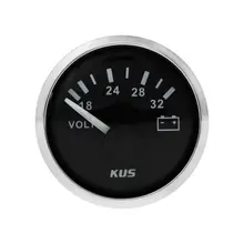 Вольтметр аналоговый 18-32 В, черный циферблат, нержавеющий ободок, д. 52 мм KY13001