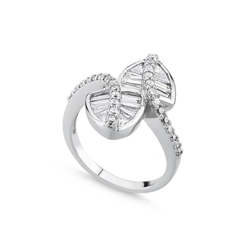 

Silver 925 Sterling Baget Cubic Zirconia Leaf Ring