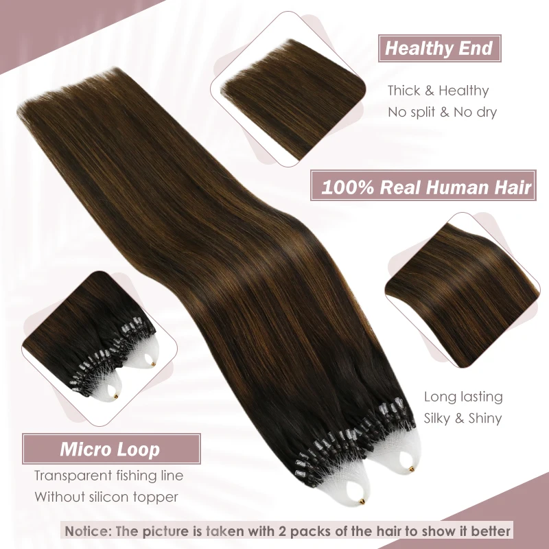 Ugeat Micro Loop Hair Extensions 100% Real Human Hair 14-24&rdquo; Balayage Micro Bead Extension Remy Link Human