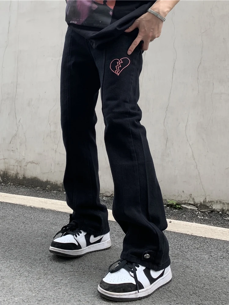 하트 패턴 청바지 남성용 바지 팬츠 자수 그래픽 캐주얼 힙합 Streetwear Women\'s Trendyol Printed Harajuku Men\'s