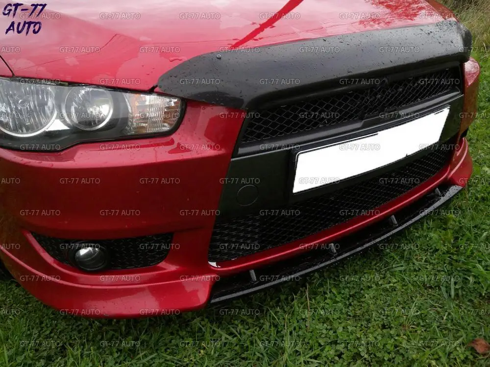 Центральная вставка декоративная переднего бампера для Mitsubishi Lancer X 2007-2010 дорестайлинг литье внешний материал ABS пластик тюнинг стайлинг