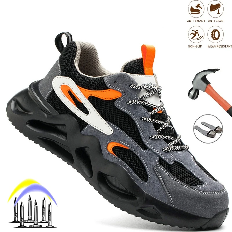 New Men's Work Boots Steel Toe Anti-puncture Safety Shoes Man Indestructible Construction Sneaker Lightweight Fashion Sport Shoe insulated rubber gloves