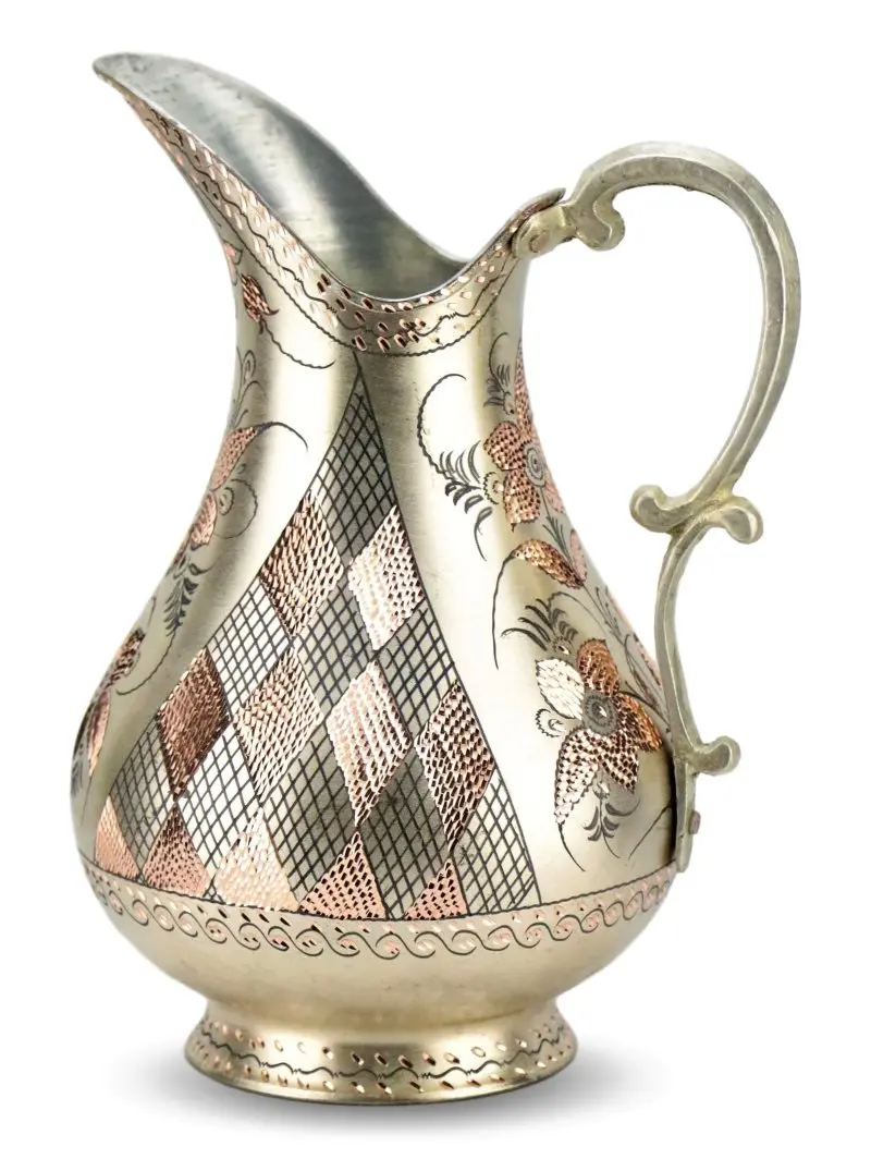 

SONAYCOPPER Handmade Rose Flower Silver Color Copper Jug, Authentic English-made copper water, milk, cocktail jug, 2 Lt