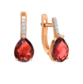 

Gold earrings with cubic zirconia and Garnet sunlight sample 585