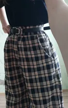 Pantalones largos sencillos Vintage a cuadros para mujer, pantalón de pierna ancha, informal, moda urbana