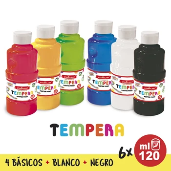 

Starplast Pack 6 Témperas liquid, water Base paint, 120ml, washable, Students art, artístas, Colores basic