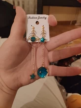 Earrings Circle-Clip Planet Non-Pierced Asymmetrical Moon Korea-Style Women Star Blue