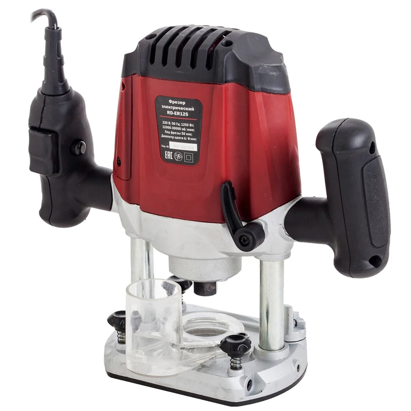 Фрезер электрический RedVerg RD-ER125 (Мощность 1250 Вт, число оборотов 12000 – 30000 об/мин, глубина хода 0-50 мм, цанга 6/8 мм)