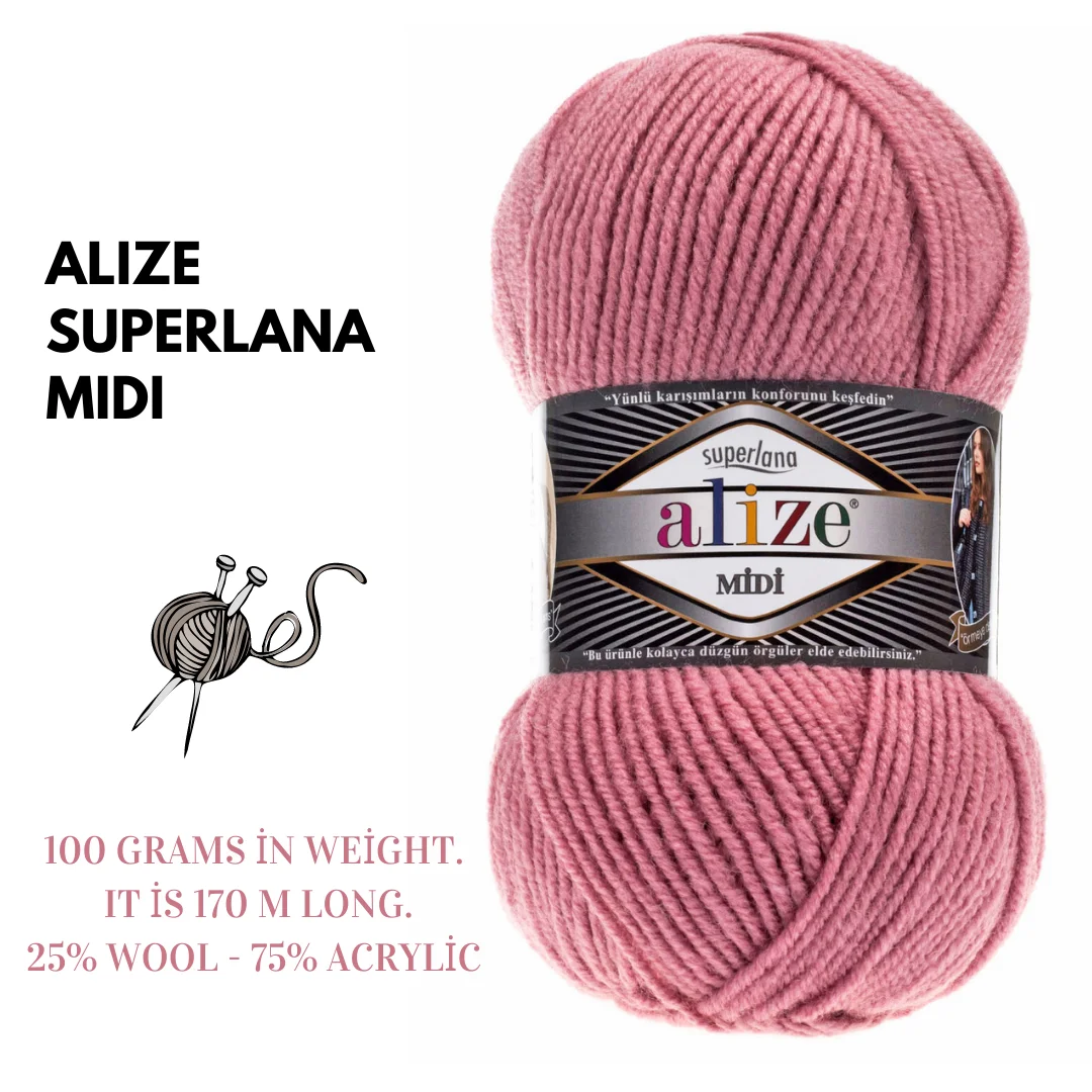 Alize Superlana Midi Knitting Yarn Heavy worsted Yarn Heavy Weight Wool