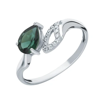

Silver ring with cubic zirconia and tourmaline imitation sunlight sample 925
