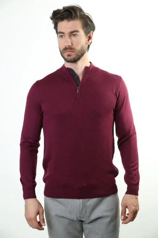 

Sweater Half Turtleneck Sheer Neckline Male Wool Sweater 3320