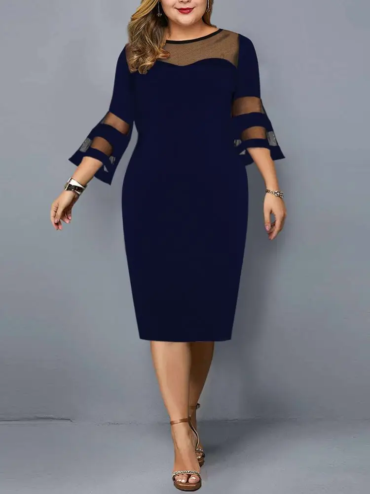 Plus Size Dress Women Evening Party Dresses 2021 New Elegant Mesh Sleeve