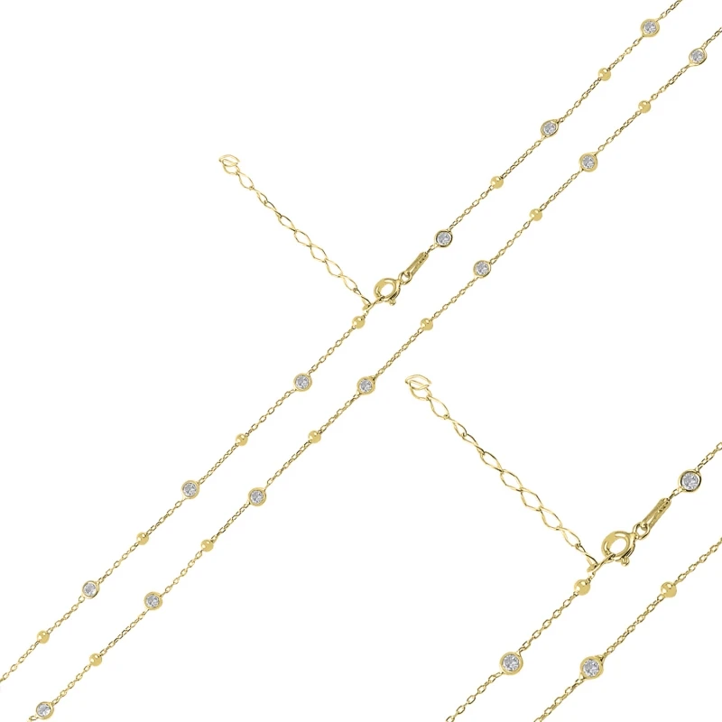 

Silver 925 Sterling 70cm Ball & Zircon Crystal Forse Chain Necklace