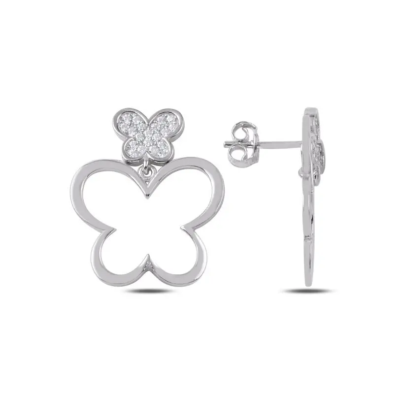 

Angemiel 925 Silver Zircon Stone Dangle Butterfly Earrings-Rhodium Plated