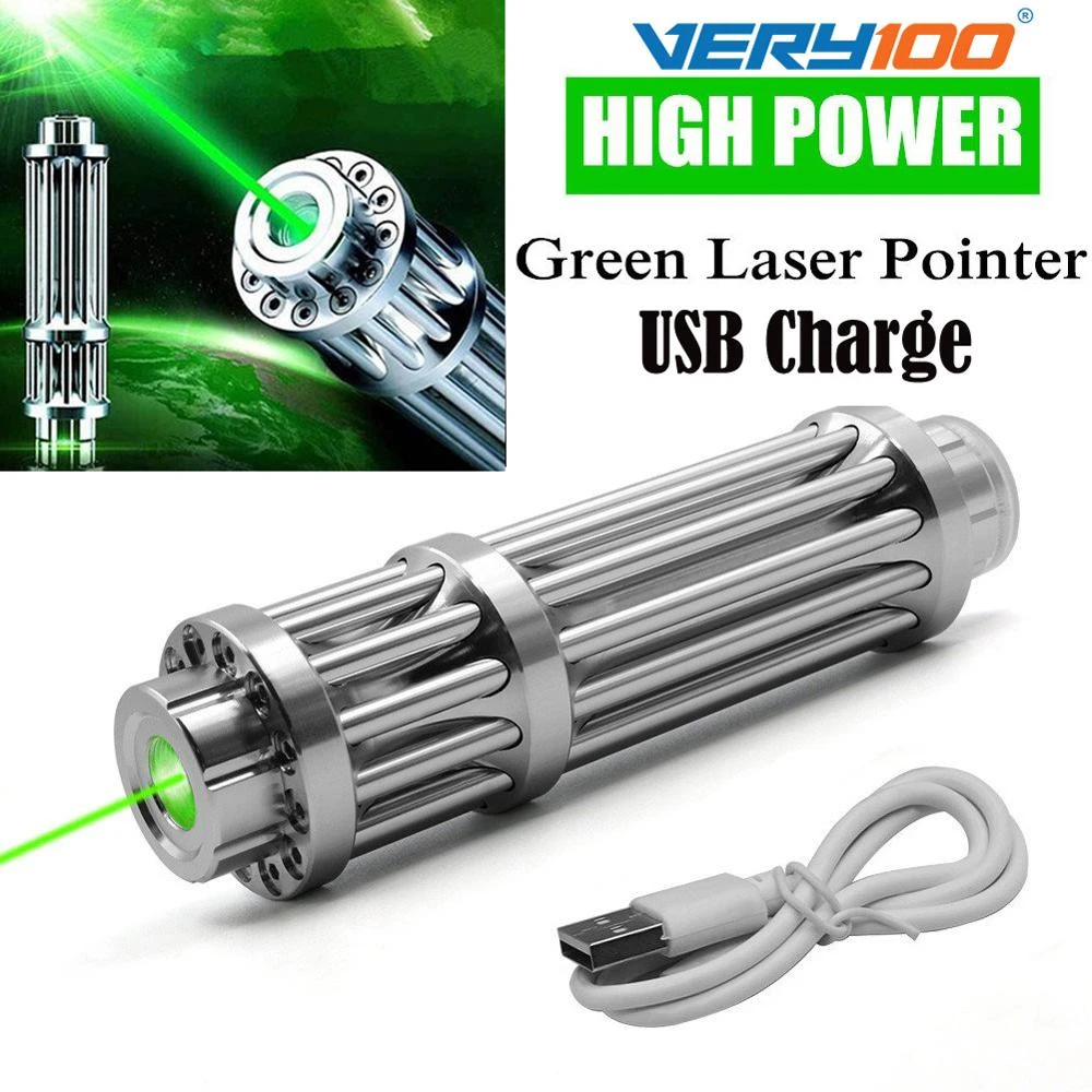 USB or AC Direct-Rechargeable Power 532nm Green Laser Pointer Pen With Star Cap