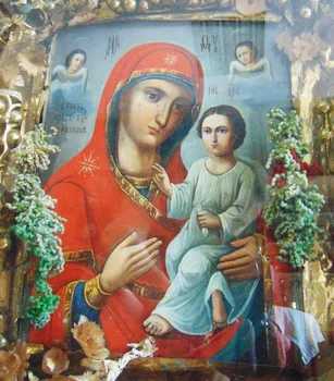 

Tikhvin icon of the Mother of God. Size: icon 23x30, Russian Empire, Kuban. End 19-beginning 20