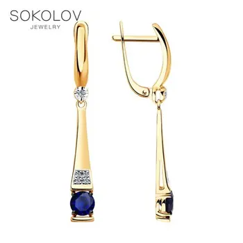 

Sokolov drop earrings with stones in gold with diamonds and blue corundum, fashion jewelry, 585, women's male, long earrings