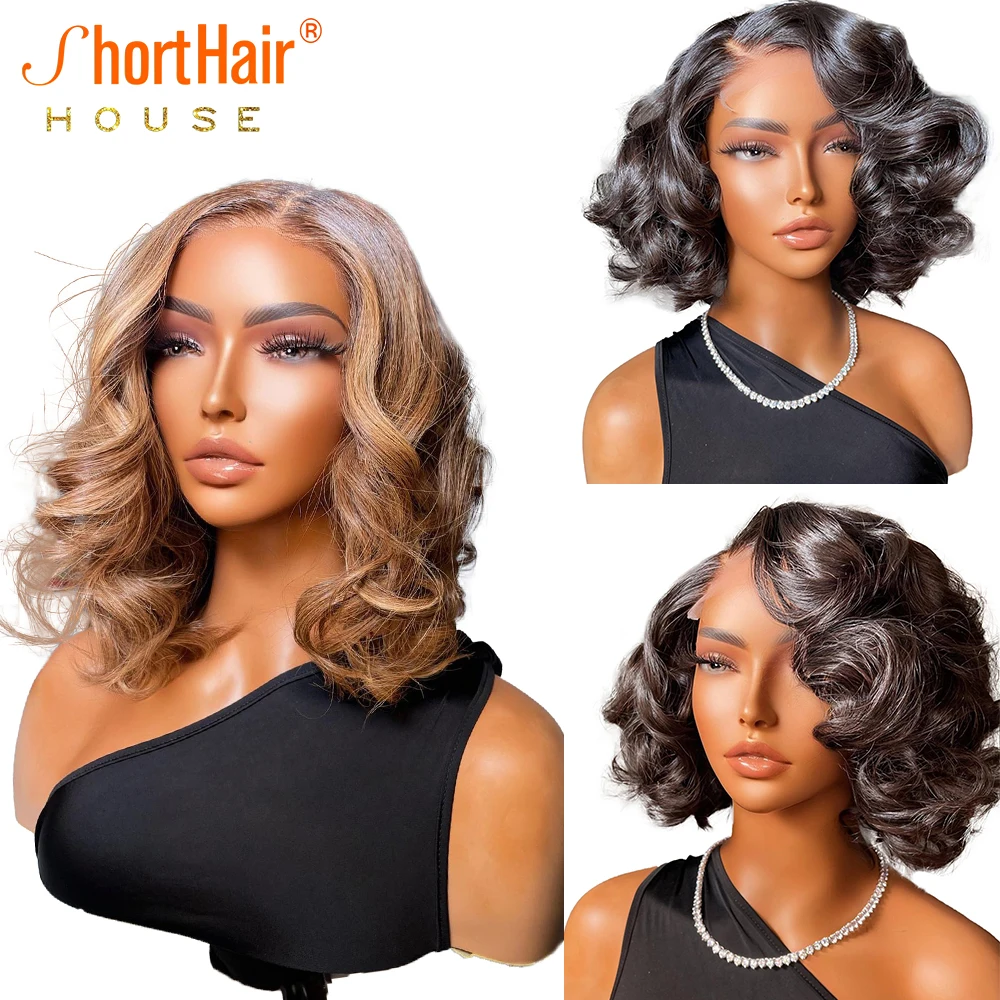 Highlight Wig Human Hair Wigs 13x4 Lace Front Short Bob Wig For Black Women Brazilian Remy Pre Plucked Blonde Brown Colored Wigs