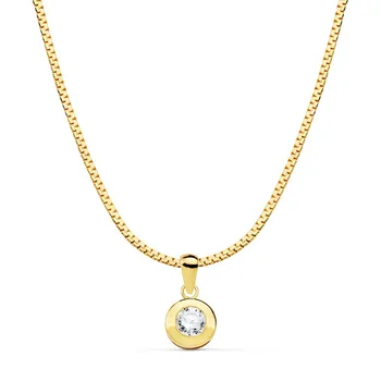 

Choker 18k gold flat chain 42cm. Center chatón 8.5mm. Cubic Zirconia