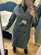 Gabardina larga con doble botonadura para mujer, abrigo ajustado con cinturón, ropa de primavera otoño