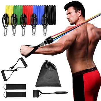 

Dropshipping 11pcs/set Pull Rope Fitness Equipment Resistance Band Latex Expander Elastic band Fitness Gym Exercises Yoga Tube