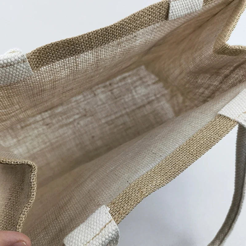 Sac jute abricot avec fenetre transparente, poignees en bois