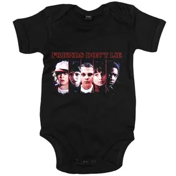 

Baby bodysuit characters illustration phrase Stranger Friends Dont Lie