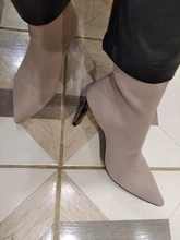 Aphixta-Botas de tacón de hoja de Metal para mujer, Botines de tacón de aguja, de tela elástica, puntiagudas