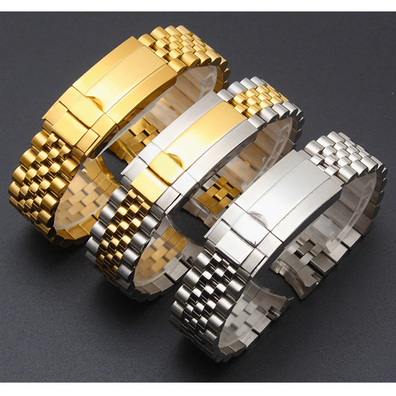 SCHIK 20mm Solid Stainless Steel Watchband For Role X Datejust Watch Strap Men Wrist Bracelet Folding Clasp Logo On