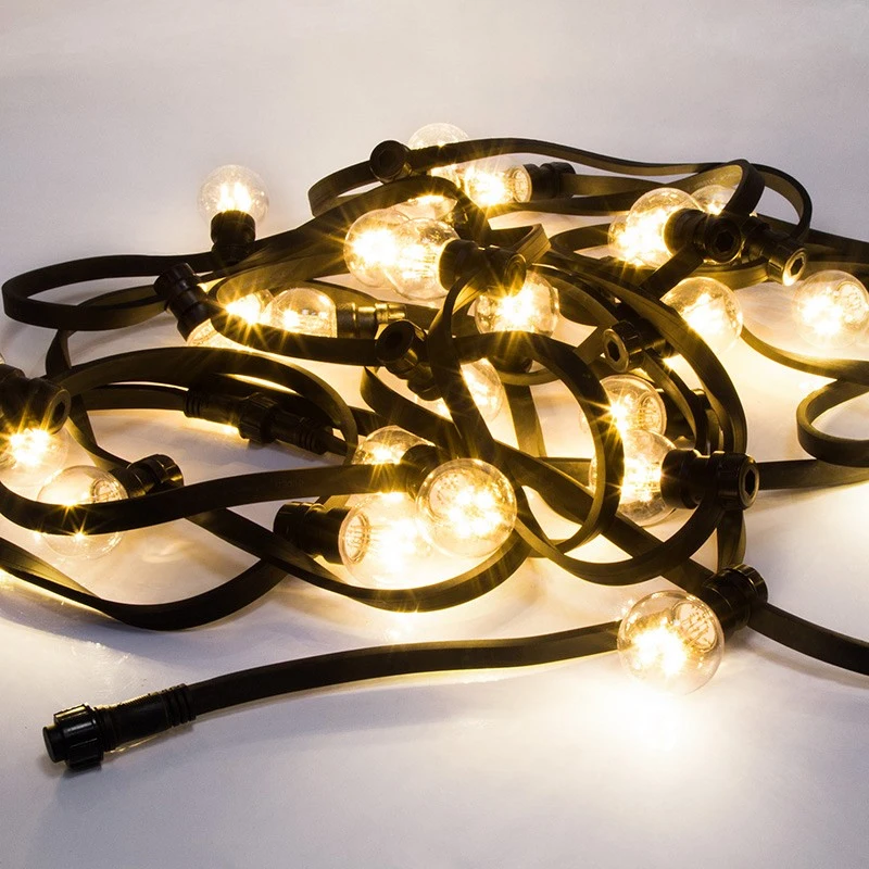 Гирлянда LED Galaxy Bulb String 10м, черный или белый КАУЧУК, 30 ламп*6 LED ТЕПЛЫЙ БЕЛЫЙ, влагостойкая IP65