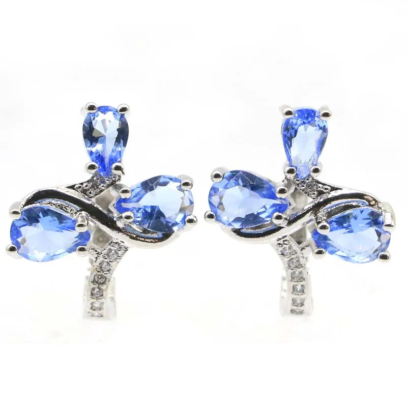 

19x16mm Charming Created Violet Tanzanite White CZ Gift For Woman's Silver Stud Earrings