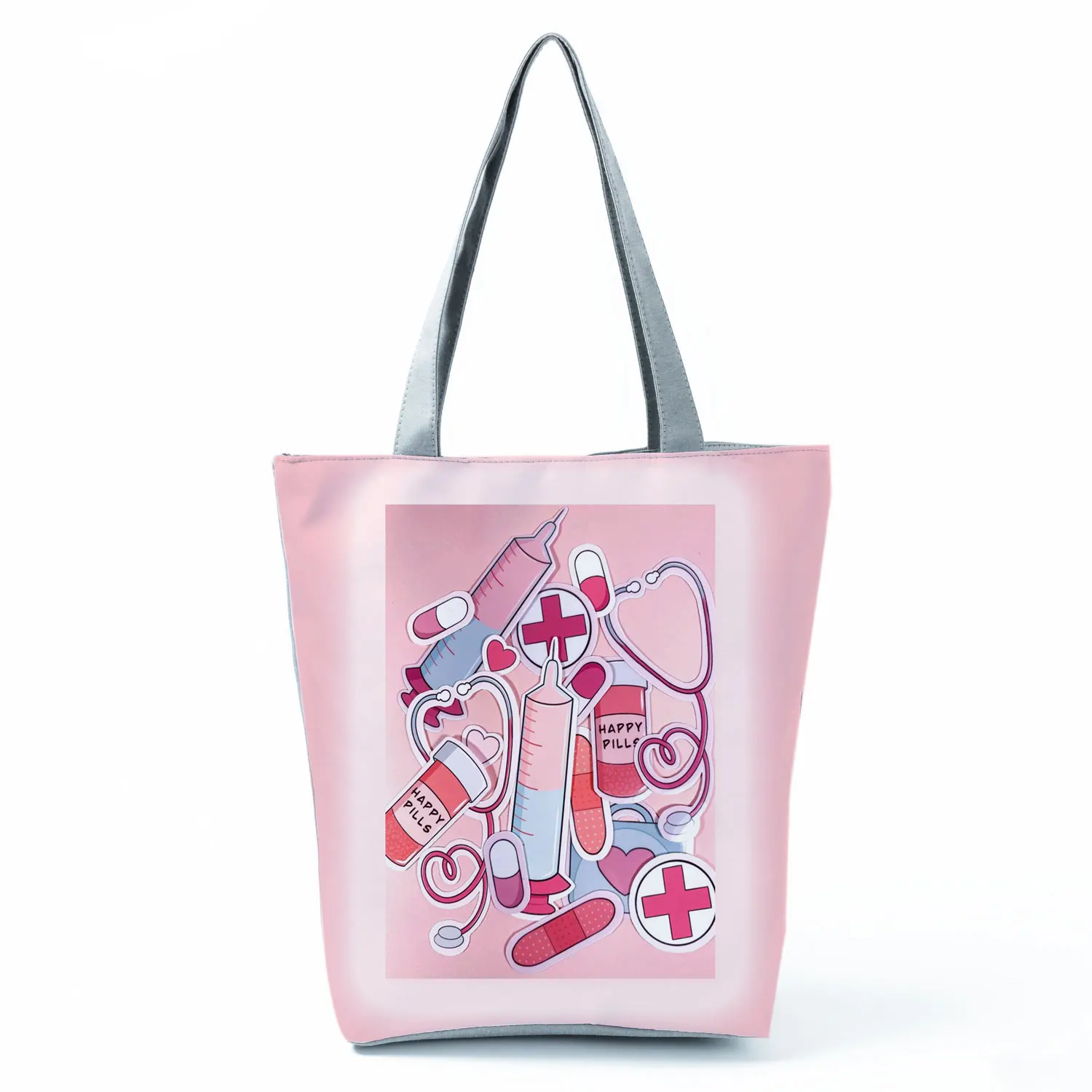 Nurse Needle Tubing Pattern Printed Customized Eco Shopper Polyester Totes Bags Women's Handbag Reusable Grocery Bag Pretty Gift 