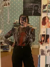 Blouse Mesh-Top Turtleneck Patchwork High-Neck-Top Long-Sleeve Fashion CHEERART Women