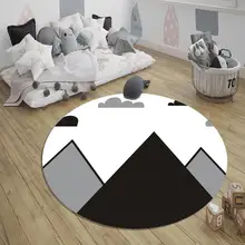 Серый, белый, черный, горы, облако нордек, 3d узор, принт, противоскользящая спинка, круглые ковры, ковер для детей, детская комната