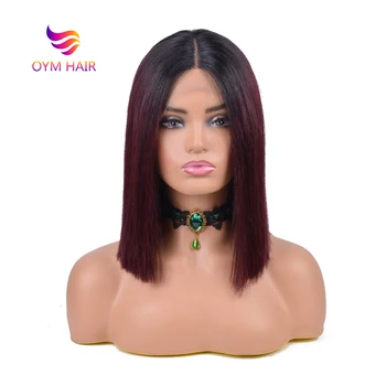 

OYM HAIR Brazilian Remy Hair U Part Lace Wigs Straight Human Hair Wigs For Black Women 150 Density 1B/530 Color Wig