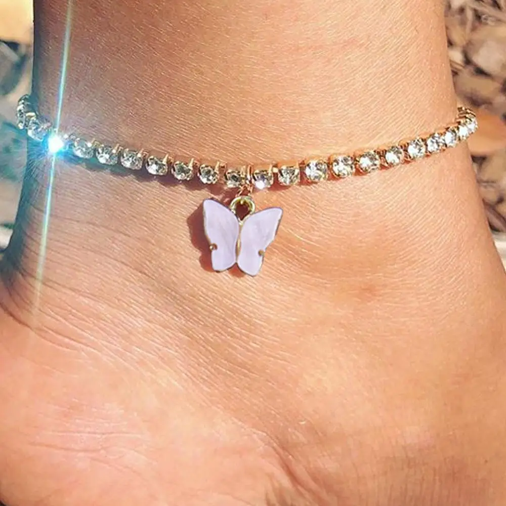 Cute Pink Color Butterfly Tennis Chain Anklets Jewelry for Women Butterfly Rhinestone Chain Anklet Bracelet Beach Foot Jewelry Cute Pink Color Butterfly Tennis Chain Anklets Jewelry for Women Butterfly Rhinestone Chain Anklet Bracelet Beach Foot Jewelry