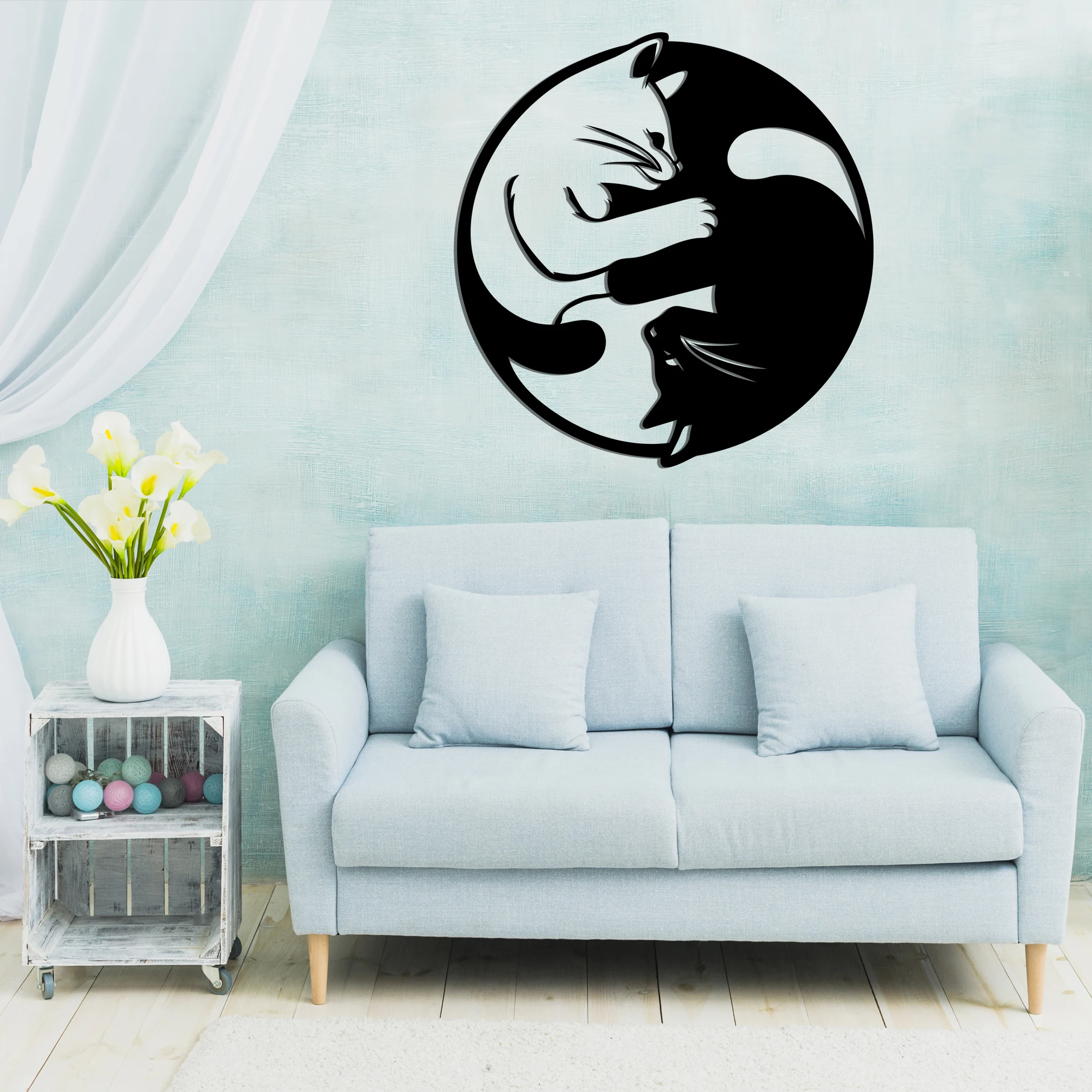 Ying Yang искусство стены, кошки Декор стены, металлические стены искусства, животные Декор стены, подарки на день рождения, минималистский дизайн, Декор стены, подарки для