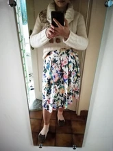Skater Skirts Ball-Gown Midi Floral-Printed Knee-Length Vintage High-Waist Women Flared