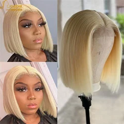 Joedir 613 Blonde Straight Bob Wig Brazilian Blonde Short Bob T Lace Human Hair Straight Wigs 150 Density Swiss Lace Bob Wig