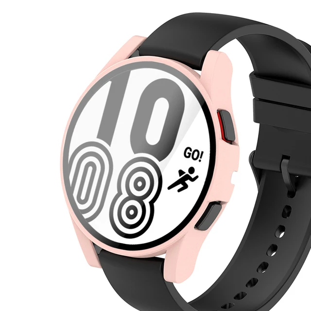 Case for Samsung Galaxy Watch 4 44mm 40mm Full Coverage Bumper Case with Tempered Glass Protective Cover Screen Protector Pink