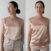 Blusa elegante de seda satinada para oficina, camisa básica de talla grande para mujer, color caqui, 2021