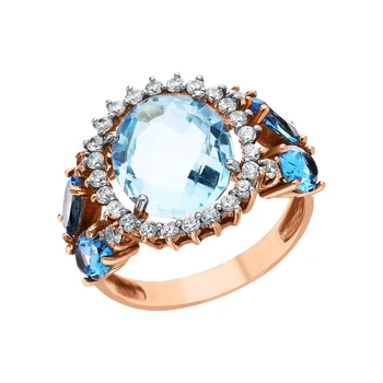 

Gold ring with Topaz synthetic and cubic zirconium sunlight sample 585