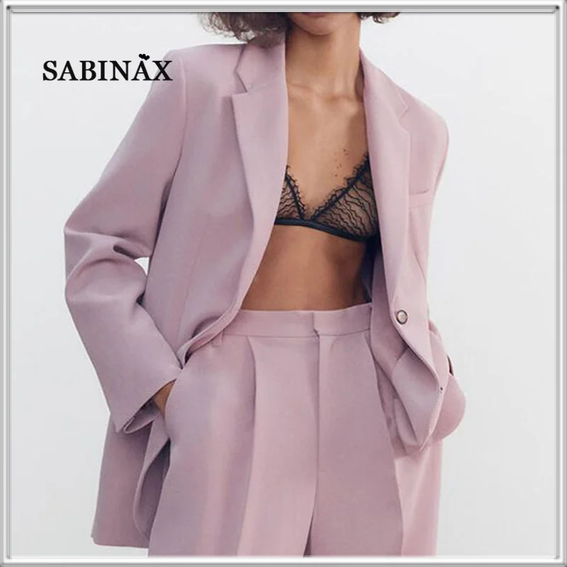 

SABINAX Women Blazer 2022 Korean Fashion Single Breasted Loose Coat Vintage Long Sleeve Ladies Outerwear Veste Women Clothing