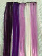 Lupu-extensiones de cabello sintético para niña, horquilla larga y lisa con un Chip en color arcoíris resaltado, para cabello falso