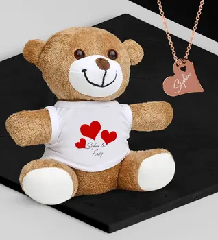 

Personalized Valentine 'S Themed Plush Teddy Bear and Rose Heart Necklace Set - 90