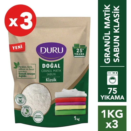 

Duru Natural Granule Matic Soap Classic 1 kg x 3 Pcs. 75 Washing FREE SHİPPİNG