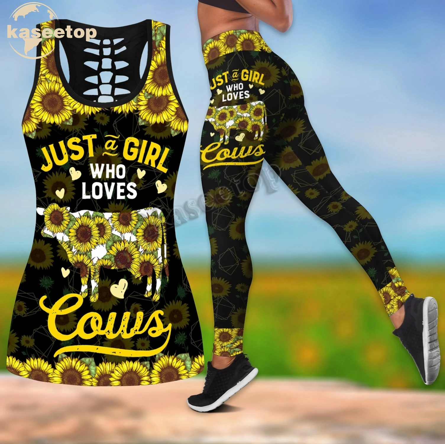 Solo Una Ragazza Che Ama Le Mucche Canotta Legging Yoga Set Donna 3D Print Vest Scava Fuori Hollow Tank & Legging Outfit Summer Lk210