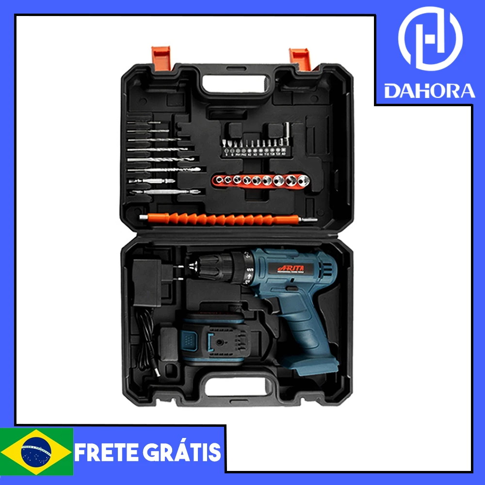 Furadeira com bateria íon-lítio 12v + 30 bits