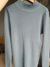 Suéteres de cuello alto para mujer, jerseys de punto elásticos de manga larga, color azul, de moda, fino suave, Tops en 10 colores, Otoño e Invierno